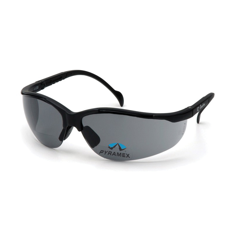 Pyramex® SB1820R25 Bi-Focal Lens Safety Reading Glasses, +2.5 Diopter, Gray Lens, Black, Nylon/Polycarbonate Frame, Polycarbonate Lens, Yes UV Protection, ANSI Z87.1+, CE EN166 c SEI CAN/CSA Z94.3-15, MIL-PRF 32432