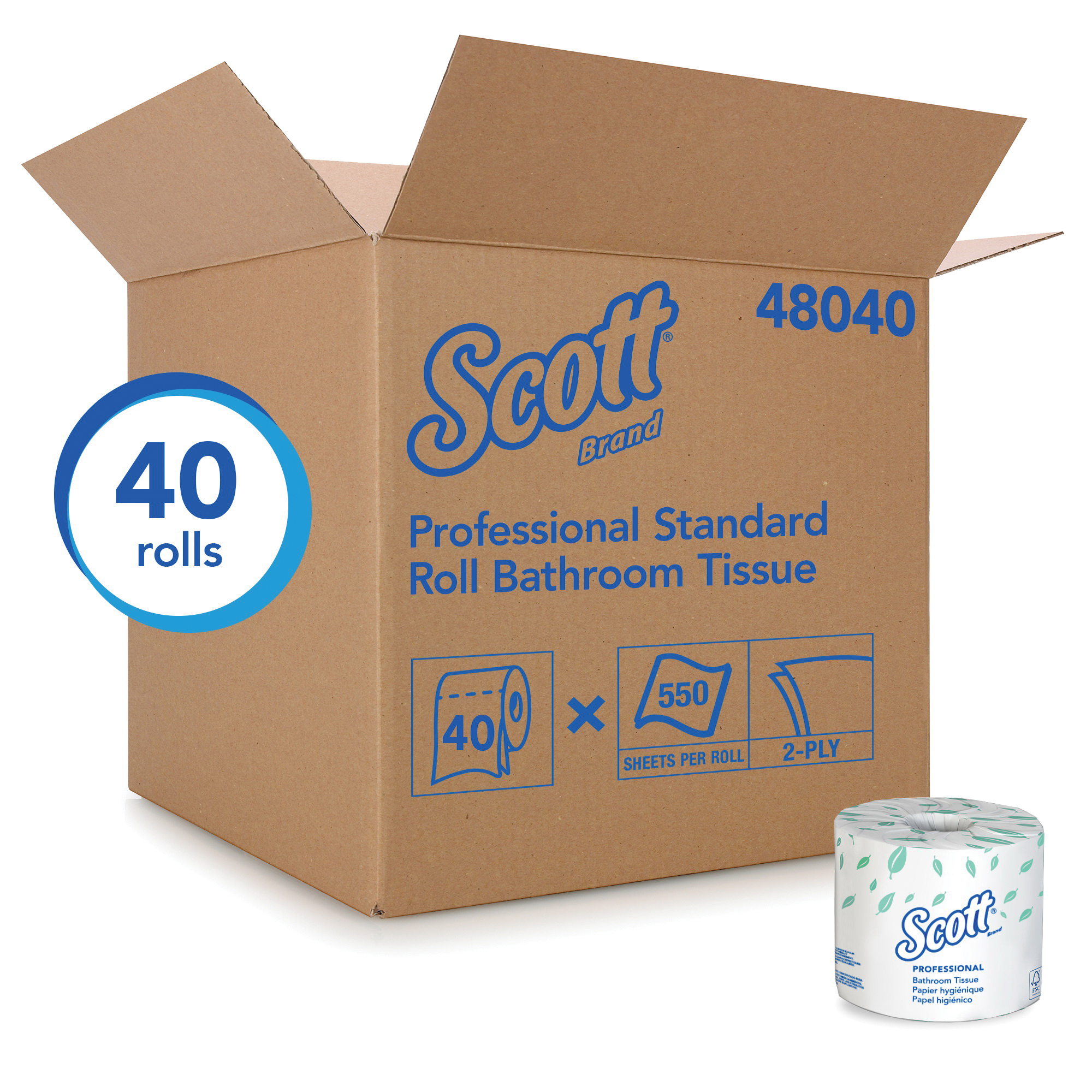 Scott® 48040 Bathroom Tissue, 550 Sheets, 2 Plys, Paper