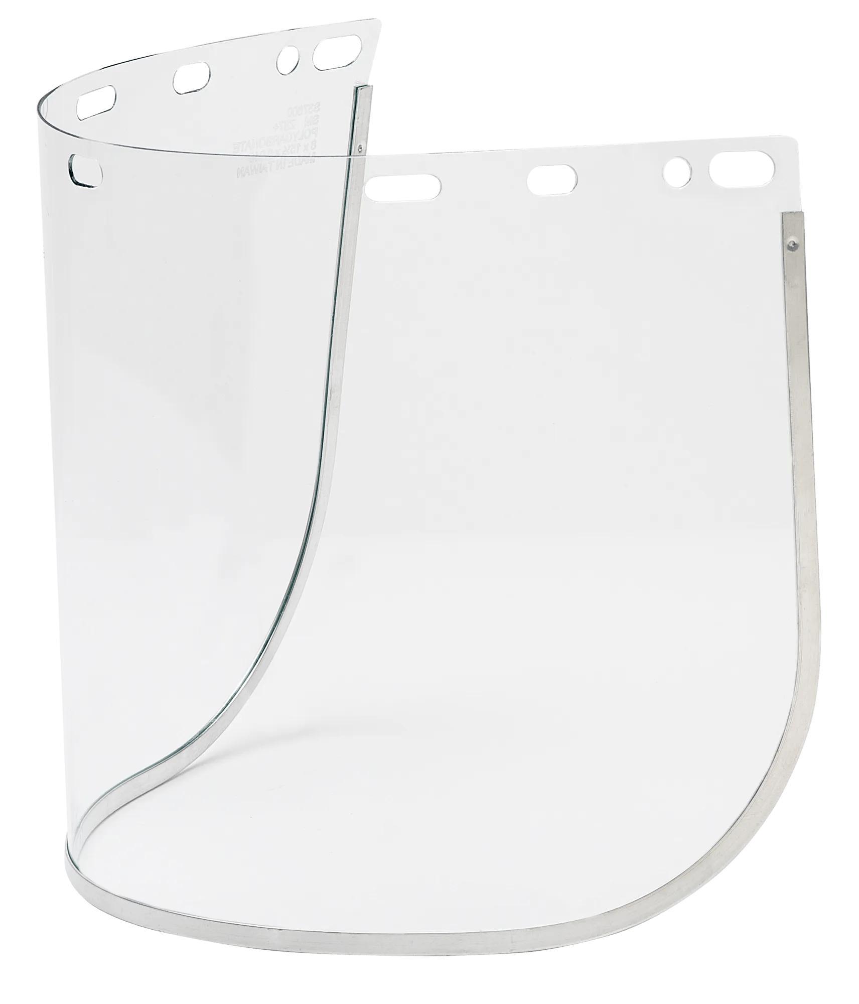 sellstrom® S37600 Universal Replacement Face Shield Window, Clear, Aluminum Bound, 8 in H x 15-1/2 in W x 0.04 in THK Visor, For Use With 301 Series Crowns, ANSI Z87.1+ High-Impact
