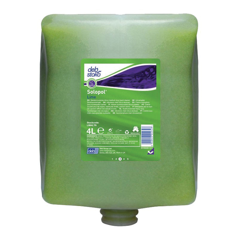 Solopol® LIM4LTR Medium/Heavy Duty Hand Cleanser, 4 L Nominal, Cartridge Package, Liquid/Viscous Form, Lime/Pleasant/Agreeable Odor/Scent, Green