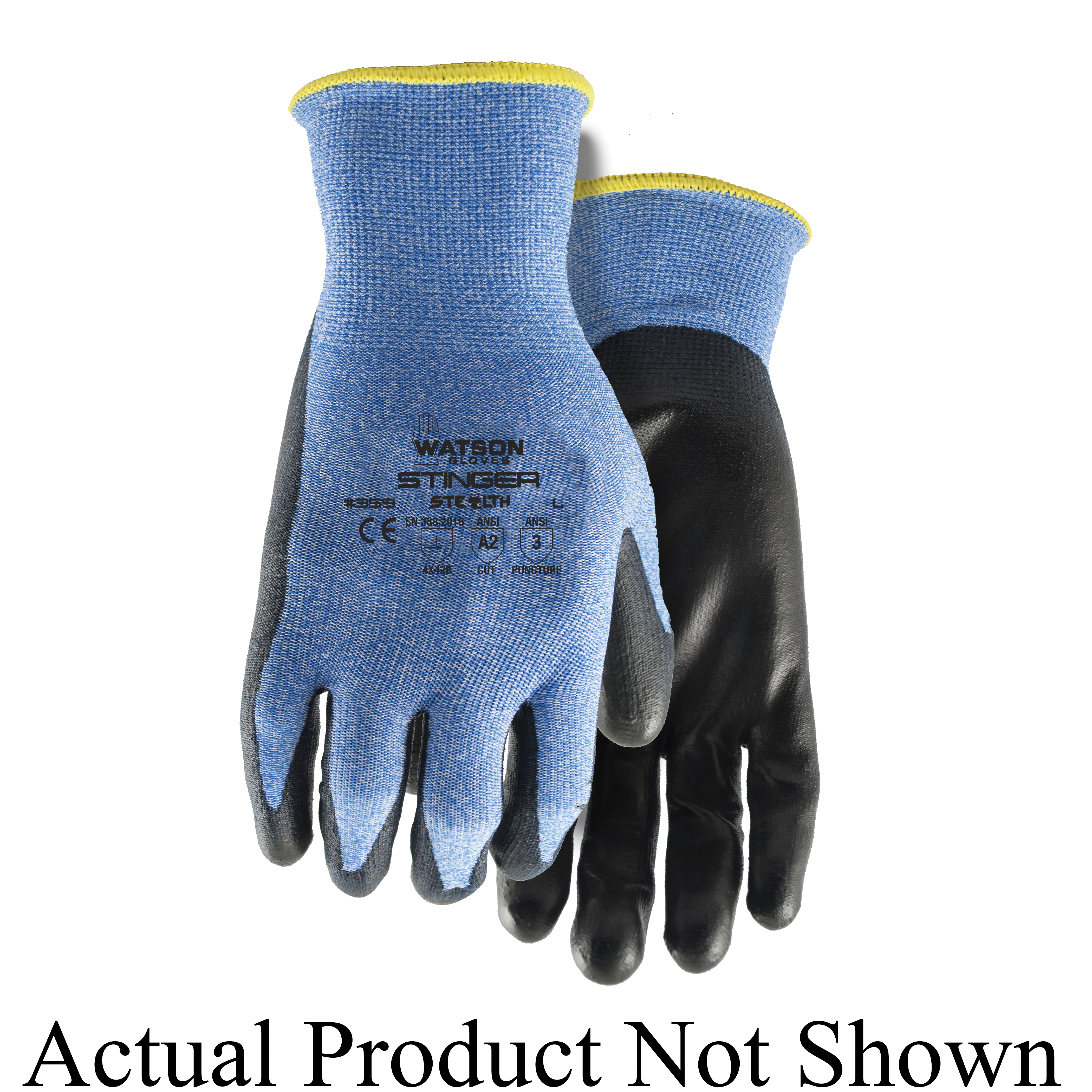 Stealth 359 Stealth Stinger Cut-Resistant Gloves, Polyurethane Coated Coating, Glass/HPPE/Lycra/Nylon/Spandex, Knit Wrist Cuff, Resists: Cut and Puncture, ANSI Cut-Resistance Level: A2, ANSI Puncture-Resistance Level: 3