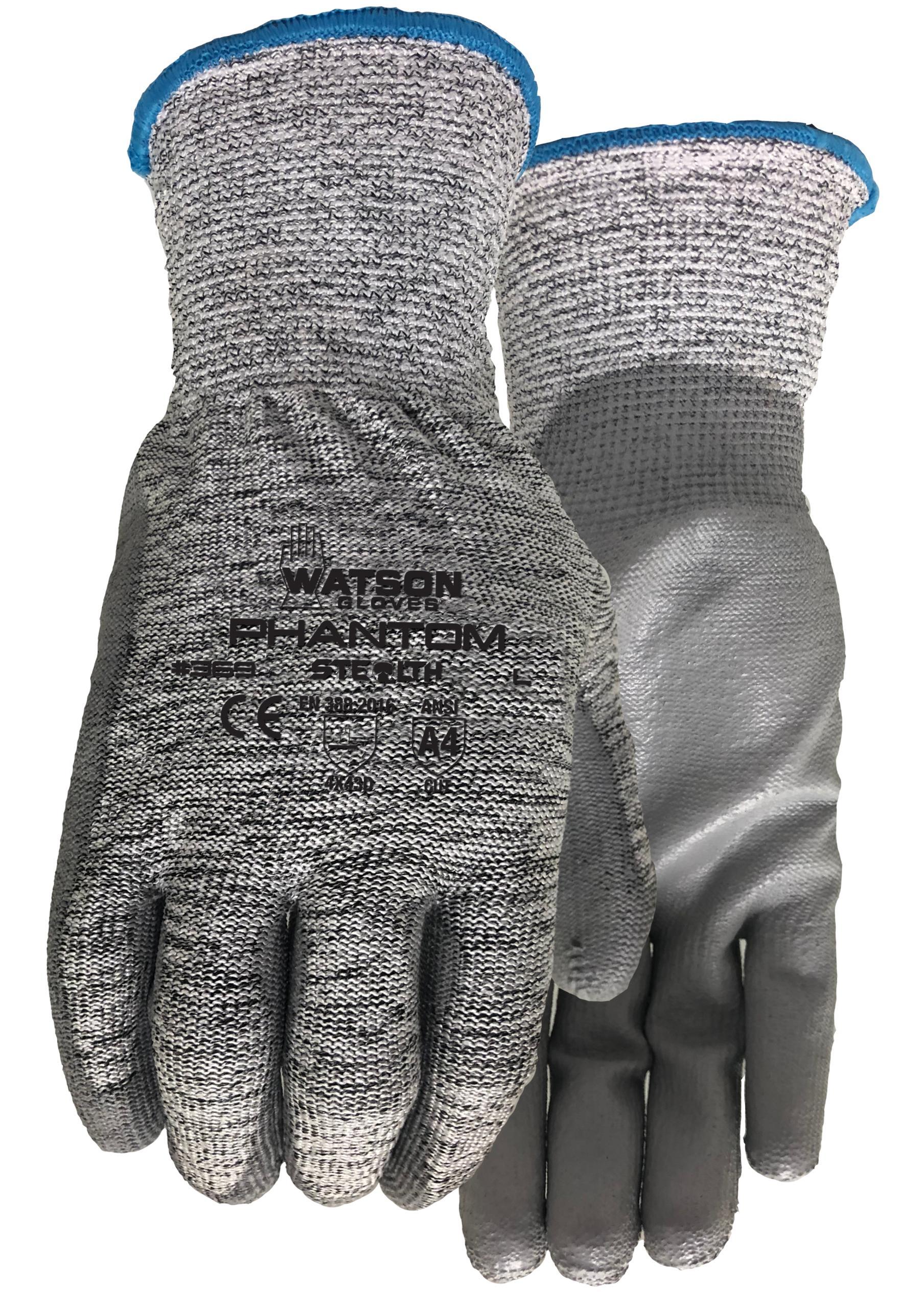 Stealth 369 Phantom Cut-Resistant Gloves, Polyurethane Coating, HPPE/Glass/Steel, Knit Wrist Cuff, Resists: Cut, ANSI Cut-Resistance Level: A4
