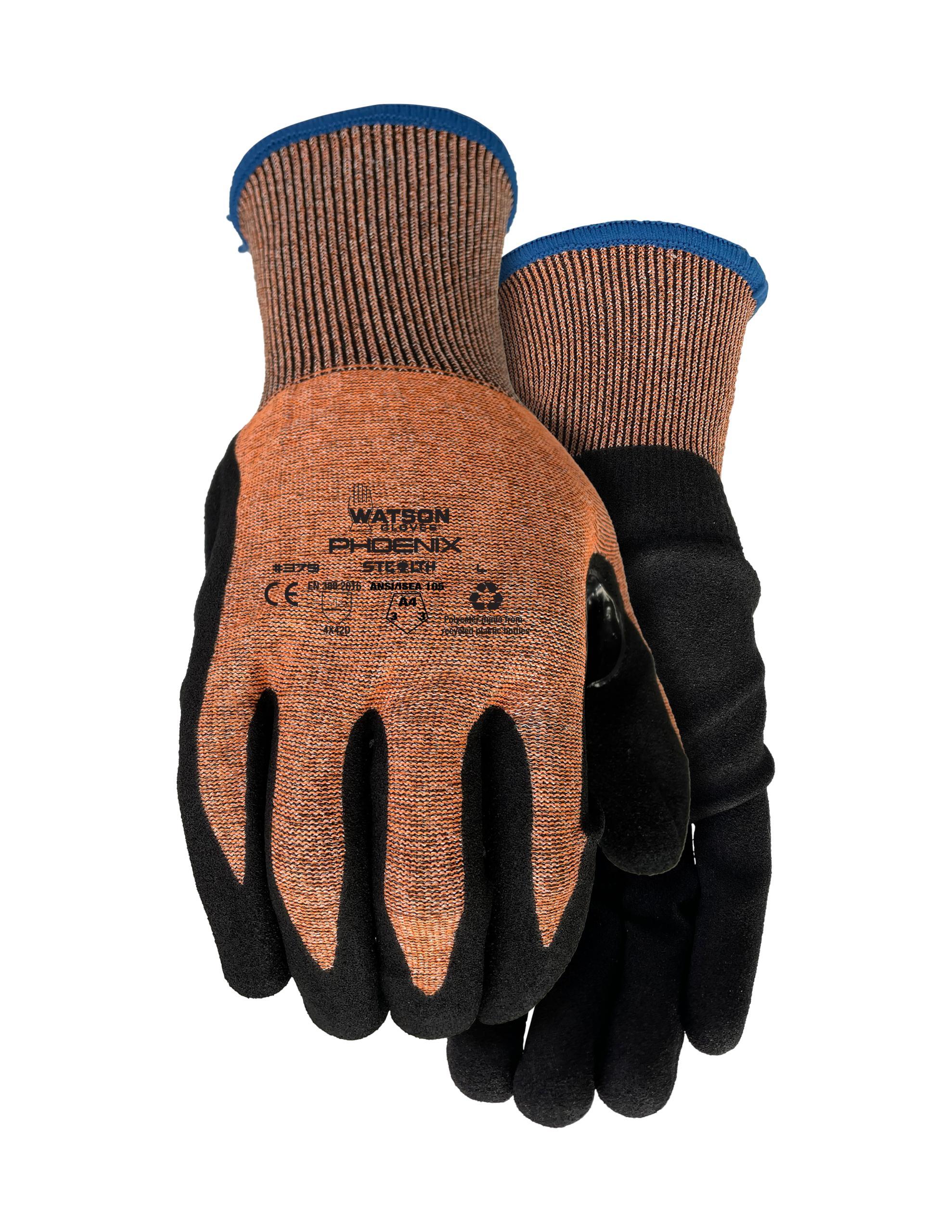 Stealth 379 Stealth Phoenix Sustainable Cut-Resistant Gloves, Sandy Nitrile Coating, 18 gg HPPE/Glass/WasteNot™ Polyester, Knit Wrist Cuff, Resists: Cut, Impact, Puncture, Splash and Water, ANSI Cut-Resistance Level: A4