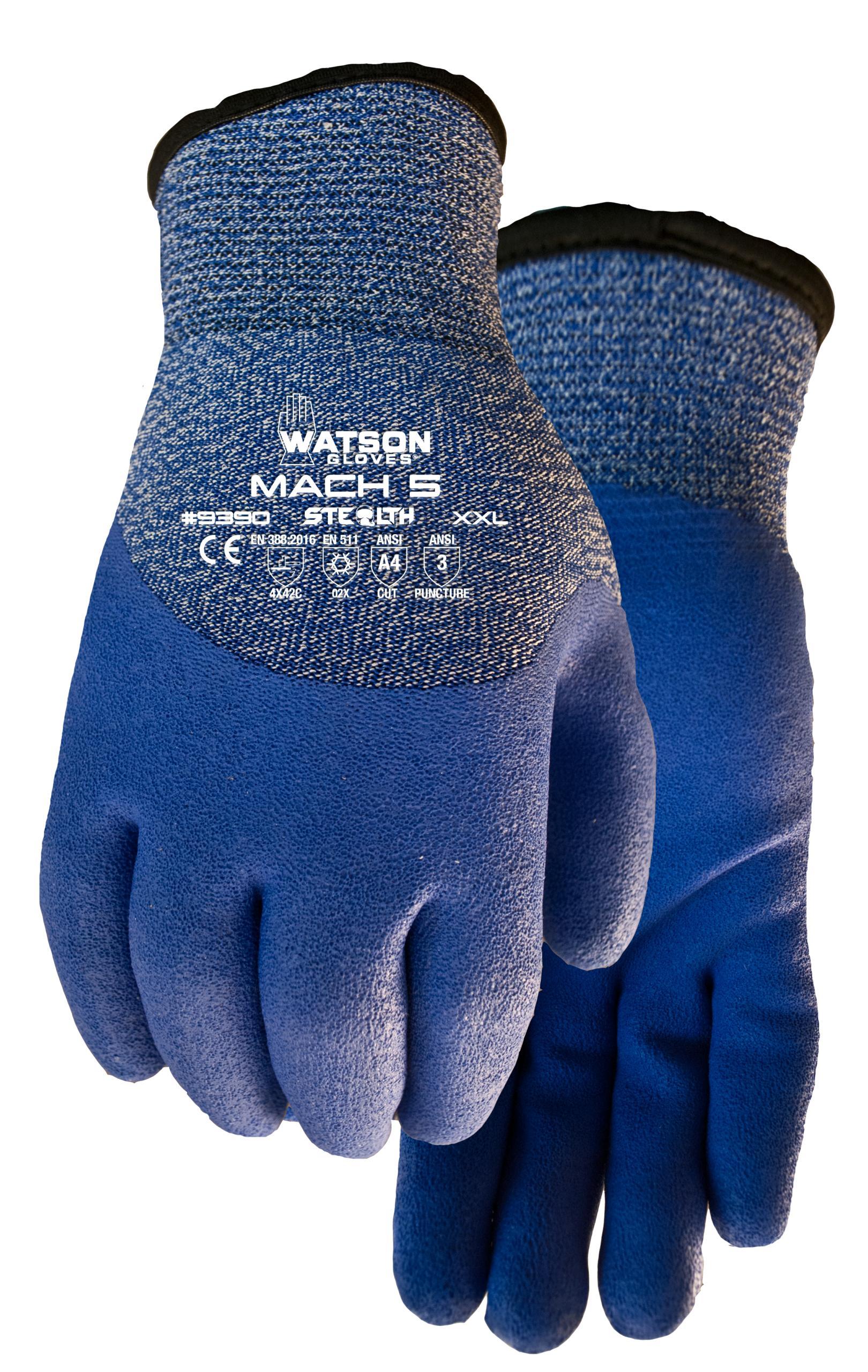 Stealth 9390 Mach 5 Coated Cut-Resistant Gloves, HPT™/Microfoam Nitrile/Rubber Latex Coating, Acrylic/Glass/Nylon, Knit Wrist Cuff, Resists: Abrasion, Cut, Dry, Oily, Tear, Puncture, Wet, Dirt and Debris, ANSI Cut-Resistance Level: A4
