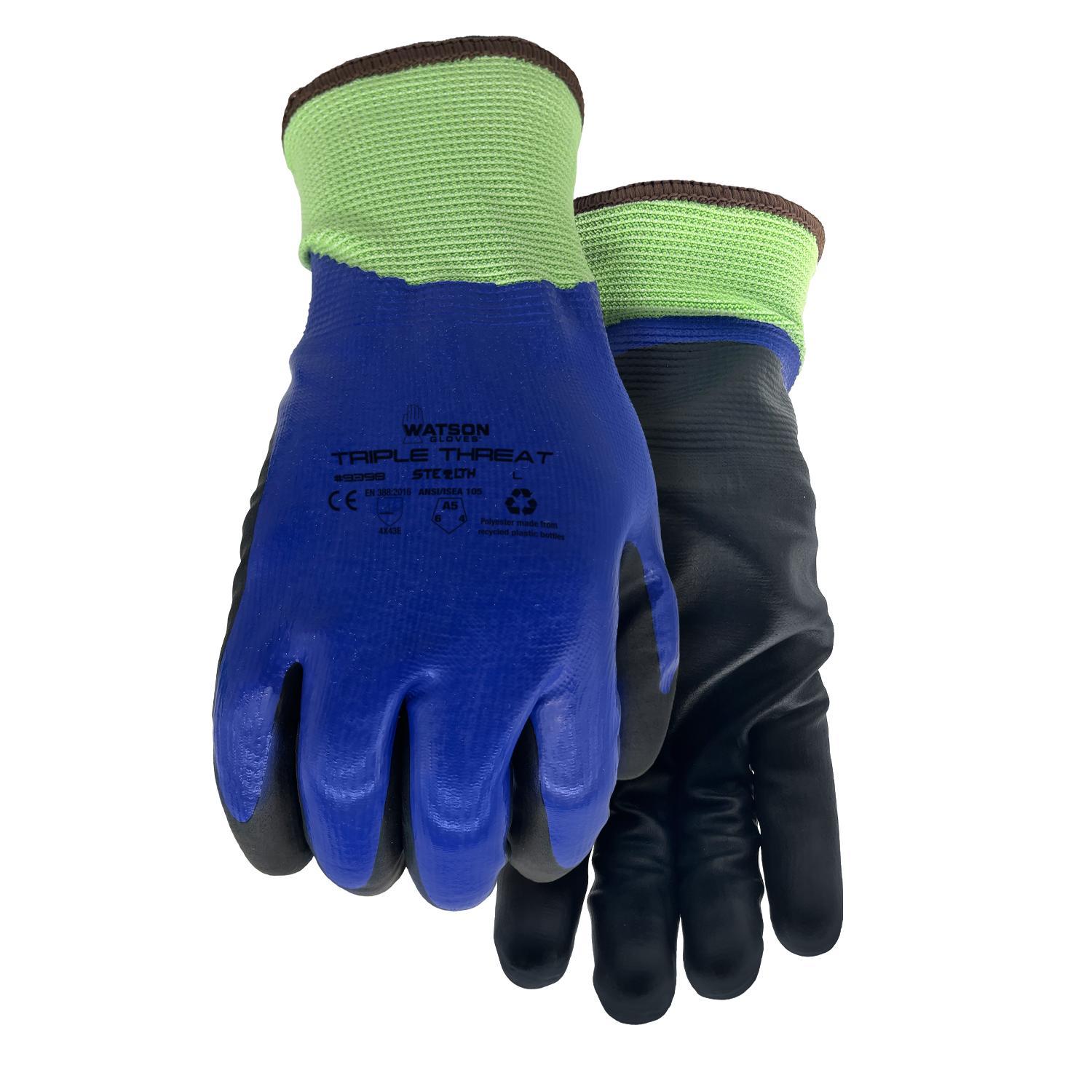 Stealth 9398 Stealth Triple Threat High-Performance Cut-Resistant Gloves, Foam Nitrile Coating, 15 gg Glass/Nylon/Steel, Knit Wrist Cuff, Resists: Cut and Water, ANSI Cut-Resistance Level: A5