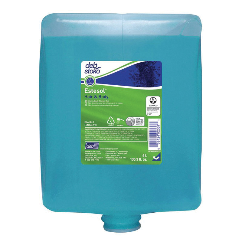 STOKO® ESTESOL® HAB4LTR Universal Hair and Body Shower Gel, 4 L, Cartridge Package, Viscous/Liquid Gel Form, Rainforest Odor/Scent, Blue/Green/Light Pale