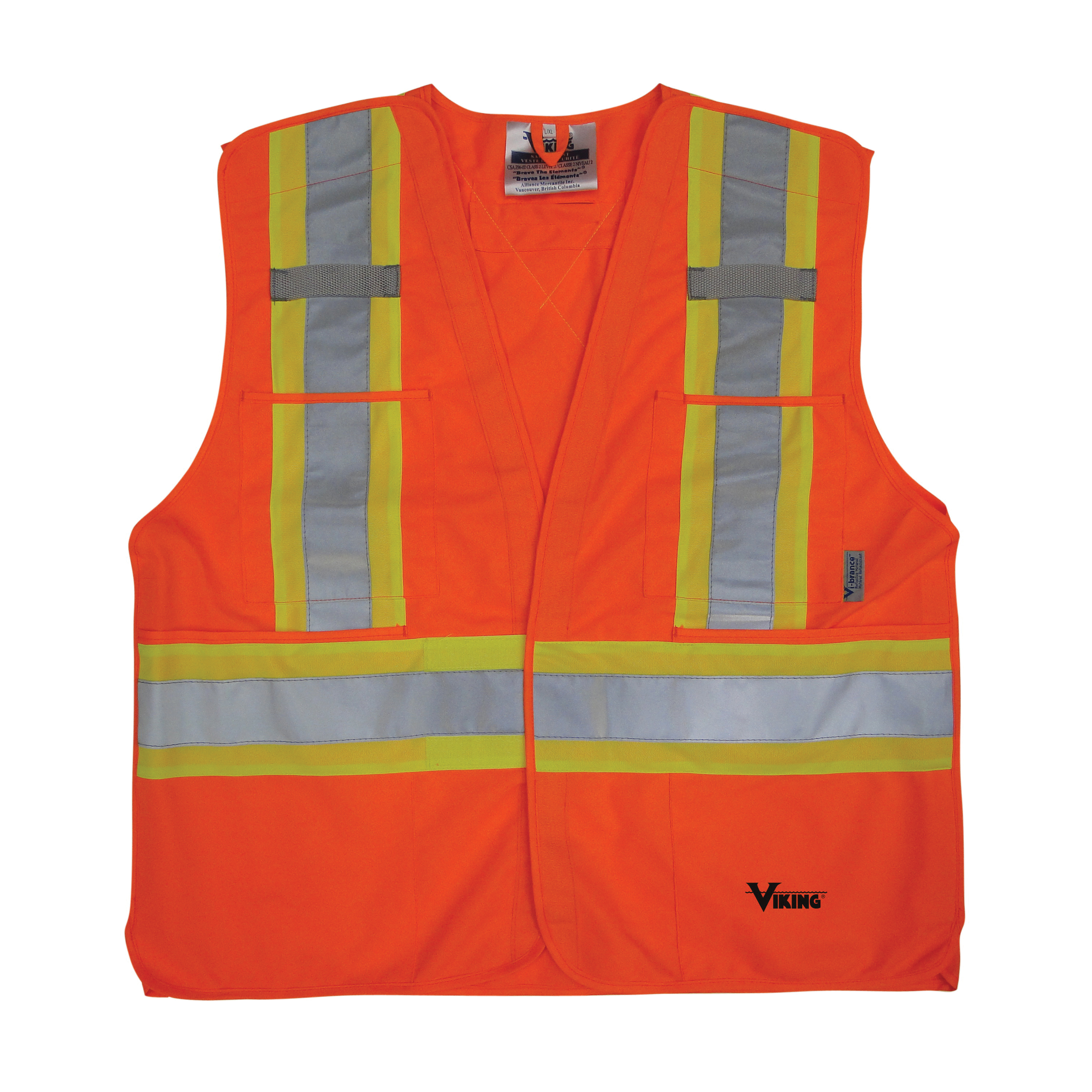 Viking® 6135O-2XL/3XL 5-Point High Visibility Tear Away Safety Vest, 2XL/3XL, Orange, Solid Polyester, Hook and Loop Closure, 4 Pockets, ANSI Class: 2, ANSI/ISEA 107-2015 Type R Class 2 (Not FR)