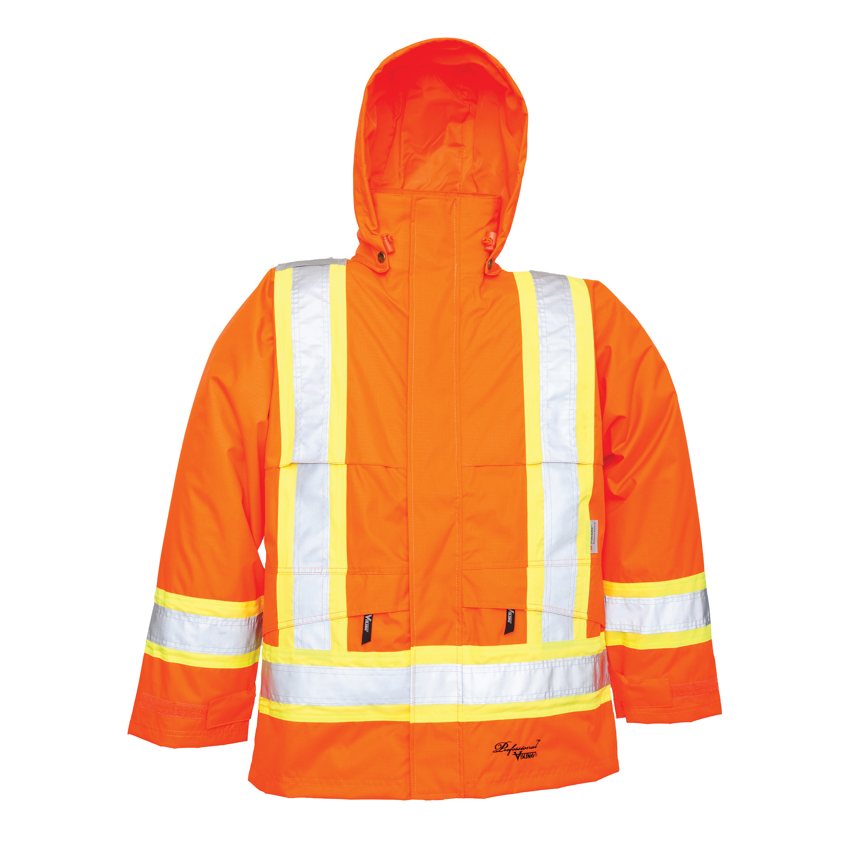 Viking® Professional® Journeyman® 6330JO Professional® Journeyman® 6330JO Rain Jacket, Men's, Orange, 300D Trilobal Ripstop Polyester/Polyurethane, Resists: Abrasion, Puncture, Rip, Snag, Water and Wind, Detachable Hood