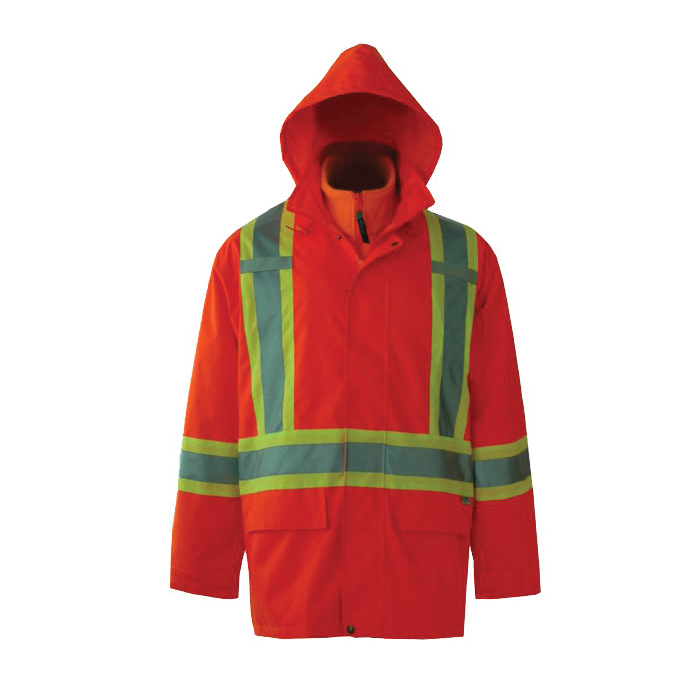 Viking® Journeyman® Tri-Zone 6400JO-S Journeyman® Tri-Zone 6400JO 3-in-1 Rain Jacket, Men's, S, Orange, 300D Polyester/PVC, Resists: Abrasion, Puncture, Rip, Snag, Water and Wind, ANSI/ISEA 107-2015 Type R Class 3, CSA Z96-15 Class 2/3 Level 2