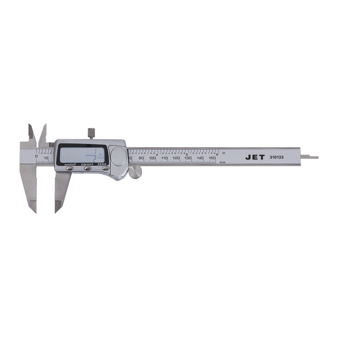 JET 310133 Electronic Fractional LCD Digital Caliper With High Impact Plastic Case, 0 to 6 in, 0 to 150 mm Measuring, Graduations 0.0005 in, 0.01 mm, Stainless Steel