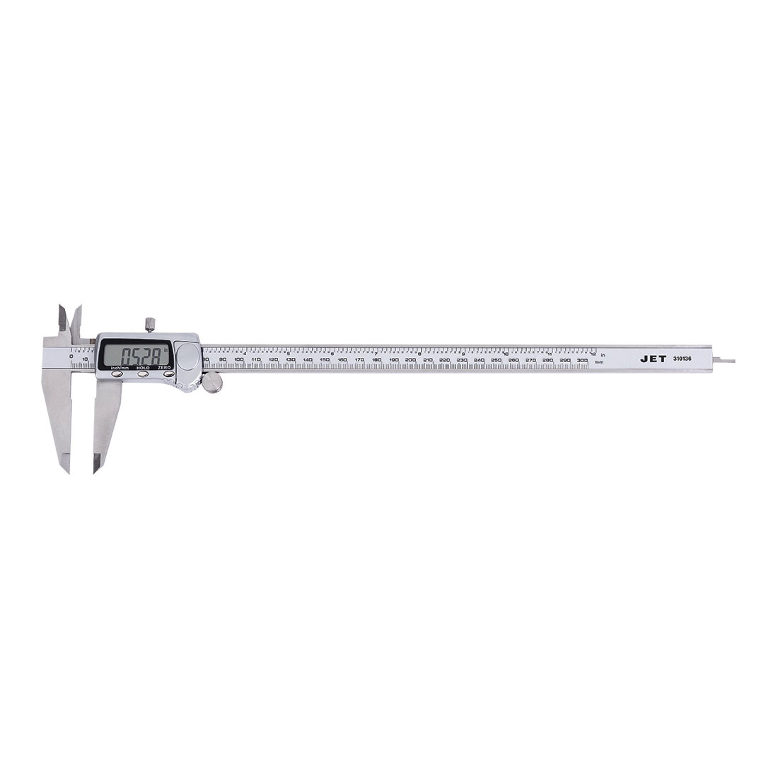 JET 310136 Electronic LCD Digital Caliper With High Impact Plastic Case, 0 to 12 in, 0 to 300 mm Measuring, Graduations 0.0005 in, 0.01 mm, Stainless Steel