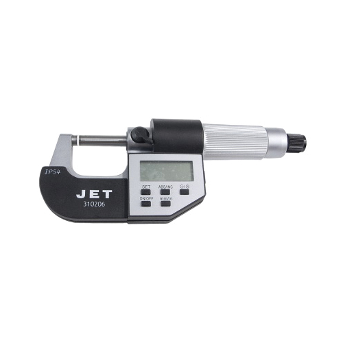 JET 310206 Digital Outside Micrometer, 0 to 1 in, 25 mm Measuring, Graduations 0.00005 in, 0.001 mm, LCD Display, Satin Chrome