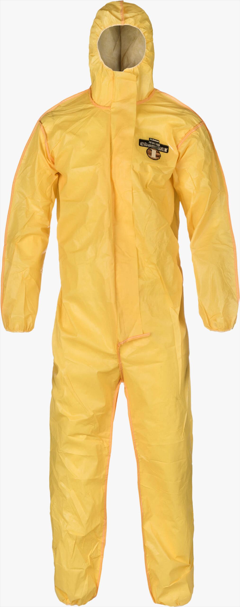 ChemMax C1B528Y-LG C1B528 Bound Seam Coverall with Hood, L, Yellow, Polypropylene, Zipper with Storm Flap Closure
