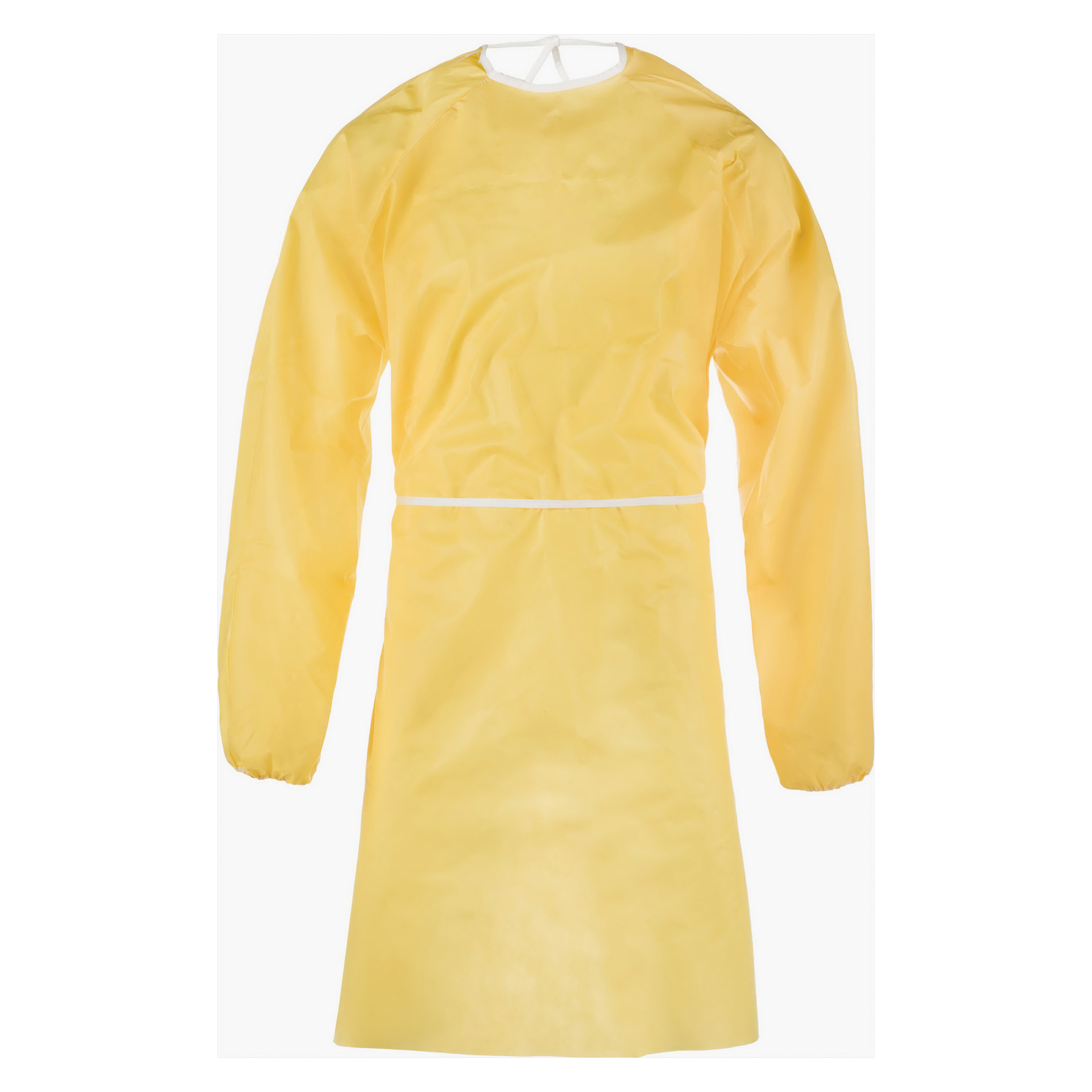 Lakeland® ChemMax® 1 C1S27Y Long Sleeve Gown, Universal, Yellow, Polyethylene Barrier Film/Polypropylene Non-Woven Filament, 40 in L, Sewn Tie Cuff