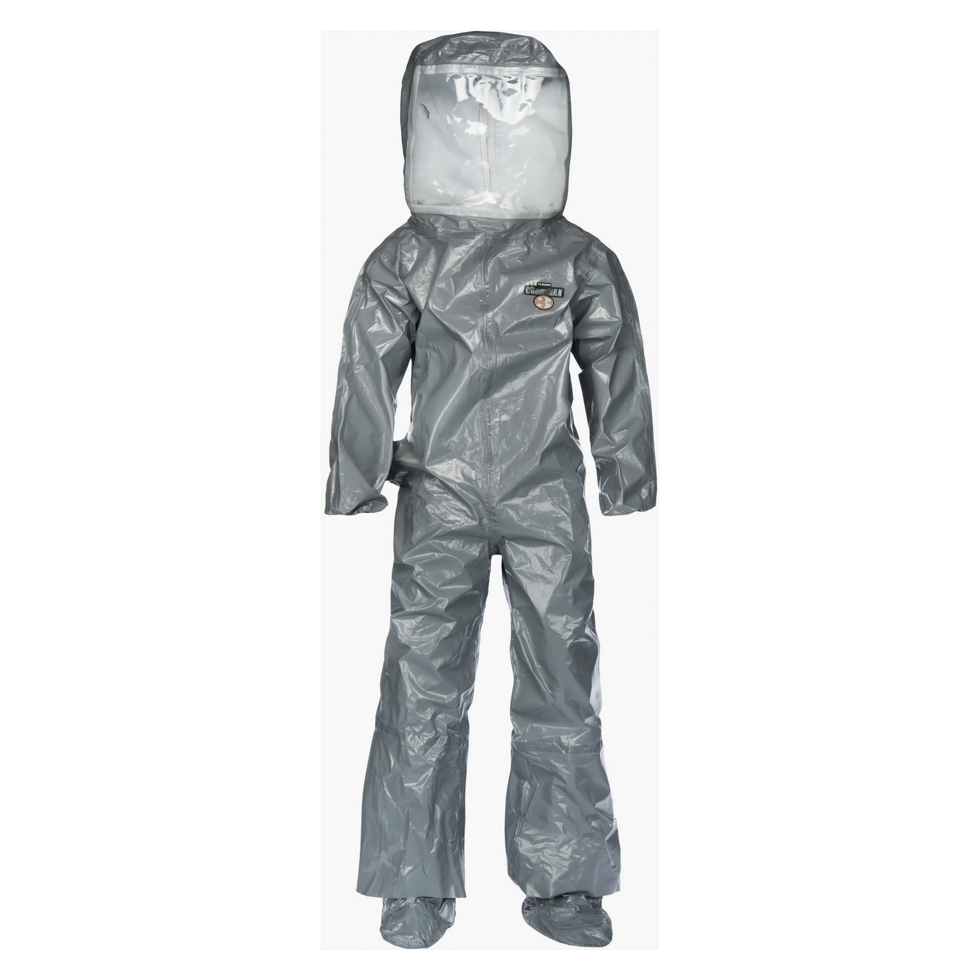 Lakeland® ChemMax® 3 C3T400-XL Flat Back Heat Sealed Seam Encapsulated Suit, B Level, ASTM D751/D3776/D5034/D5733/D5734, XL, Medium Gray, Non-Woven Polypropylene/Vinyl, Rear Entry, Zipper/Storm Flap Closure