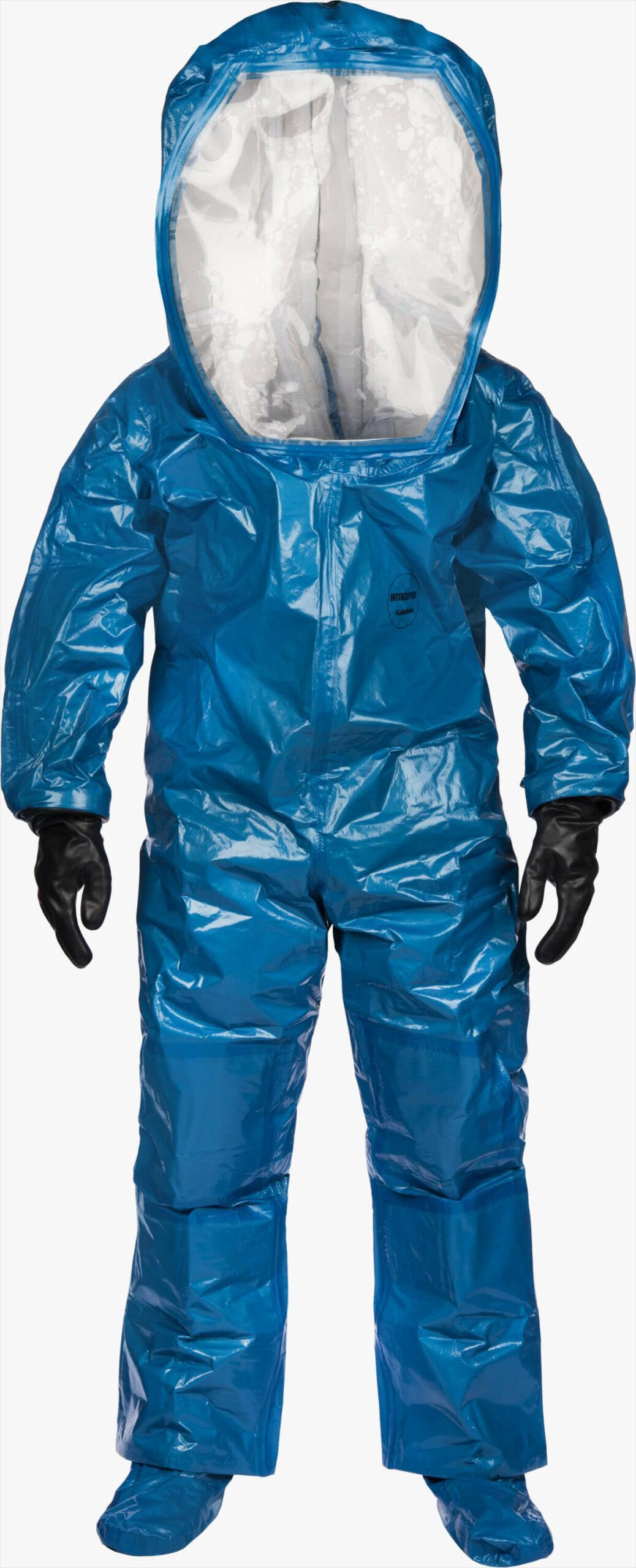 Lakeland® Interceptor® Plus INT650B-XL Deluxe Vapor Protective Heat Sealed Plus Seam Encapsulated Suit, A Level, ASTM D3776/D5034/D5733/D751, XL, Blue, Rear Entry, Silver Shield® Inner/Butyl Outer Glove