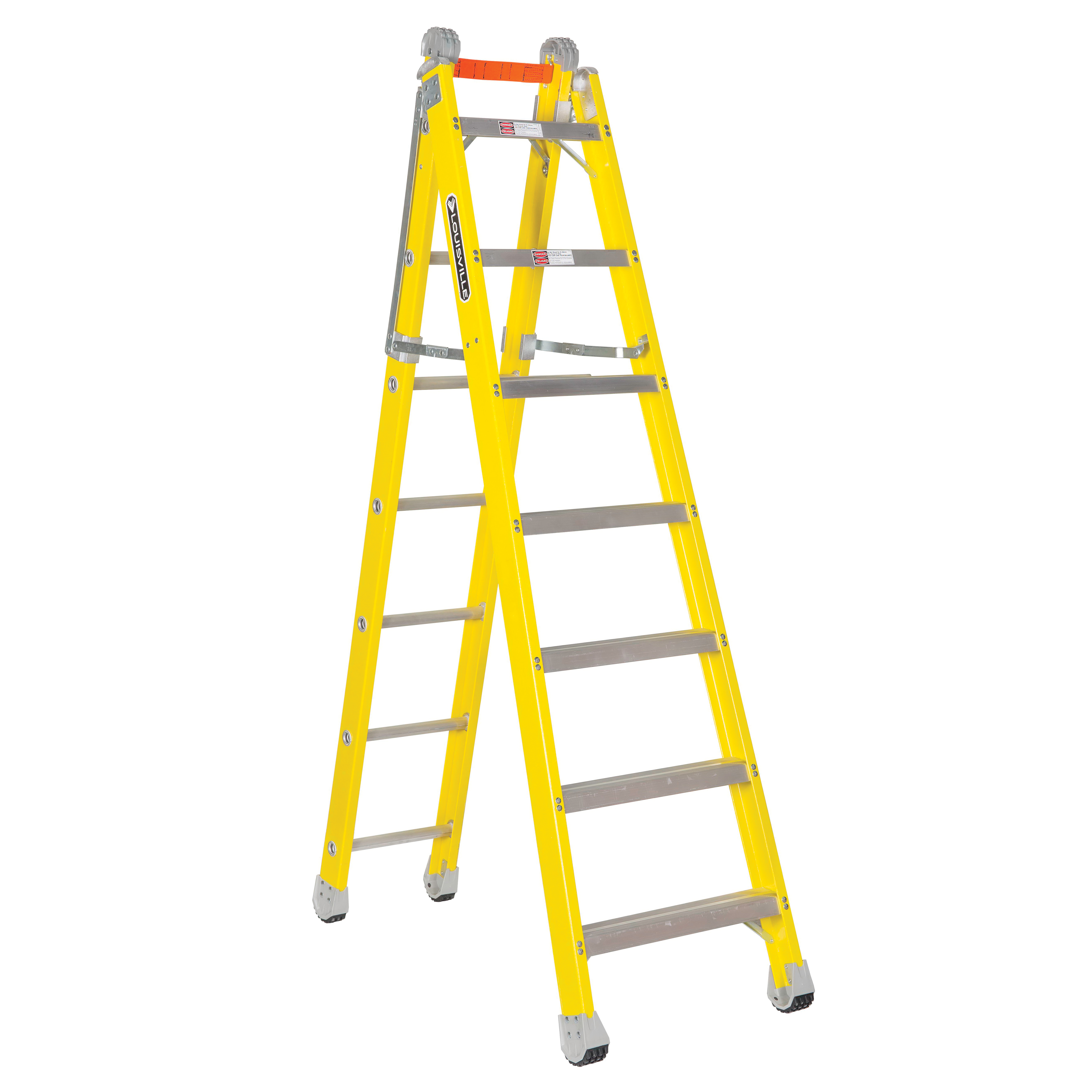 Louisville® FXC1207 Step to Straight Non-Conductive Multi-Purpose Ladder, 7 ft H Ladder, ANSI Code: Type IAA, Fiberglass, 375 lb Load