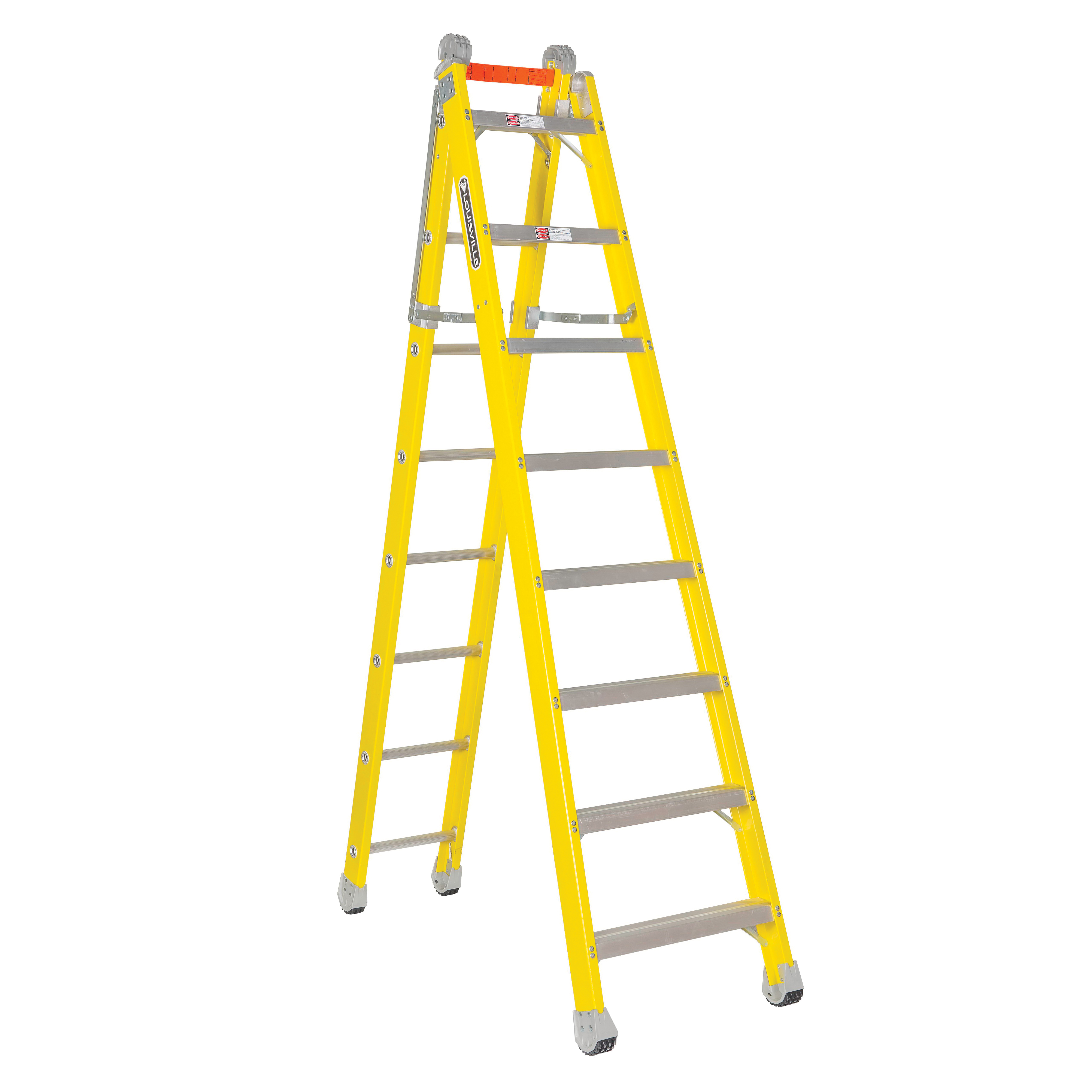 Louisville® FXC1208 Step to Straight Non-Conductive Multi-Purpose Ladder, 8 ft H Ladder, ANSI Code: Type IAA, Fiberglass, 375 lb Load
