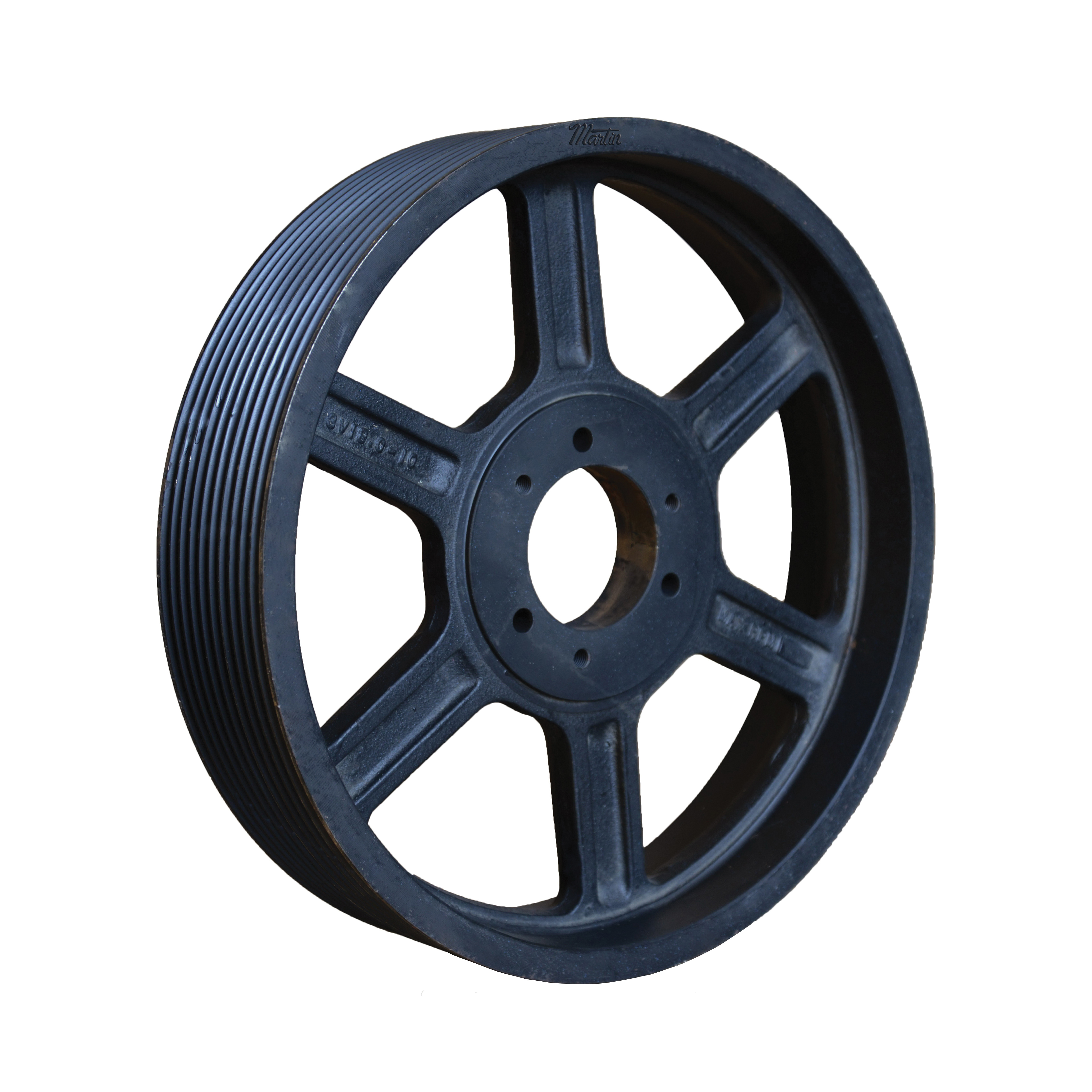 Martin Hi-Cap® 10 3V 1900 E Arm/Spoke Type A-3 Wedge Stock Sheave, 1 to 2-7/8 in QD® Bushed Bore, 19 in OD, 10 Grooves, 18.95 in Dia Pitch, 4-11/32 in W Face