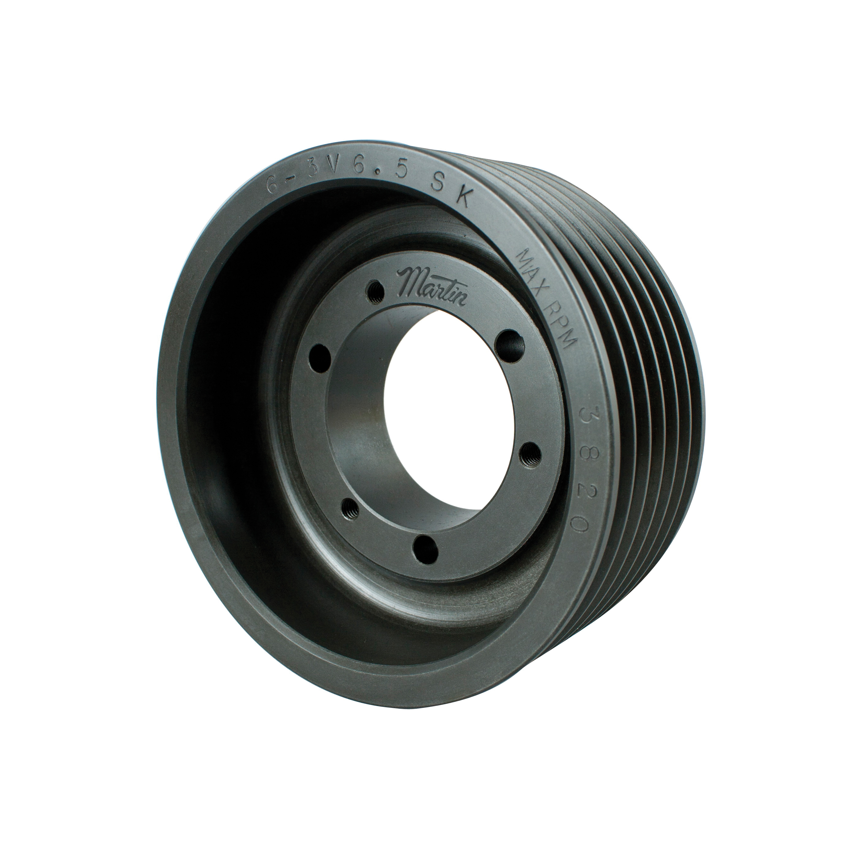 Martin Hi-Cap® 6 3V 500 SK Solid Type D-1 Wedge Stock Sheave, 1 to 2-1/8 in QD® Bushed Bore, 5 in OD, 6 Grooves, 4.95 in Dia Pitch, 2-23/32 in W Face