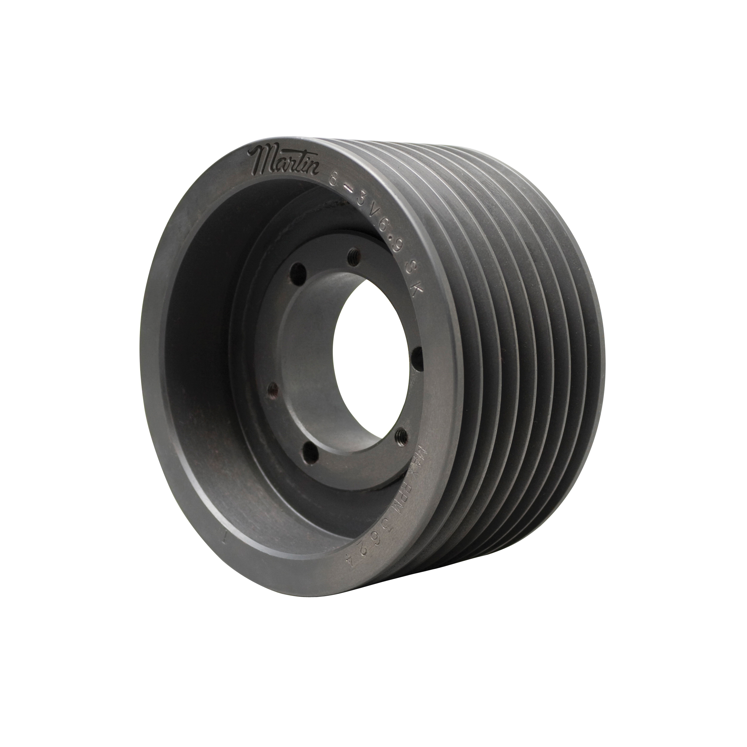 Martin Hi-Cap® 8 3V 1060 SF Type A-2 Web Wedge Stock Sheave, 1-1/16 to 2-5/16 in QD® Bushed Bore, 10.6 in OD, 8 Grooves, 10.55 in Dia Pitch, 3-17/32 in W Face