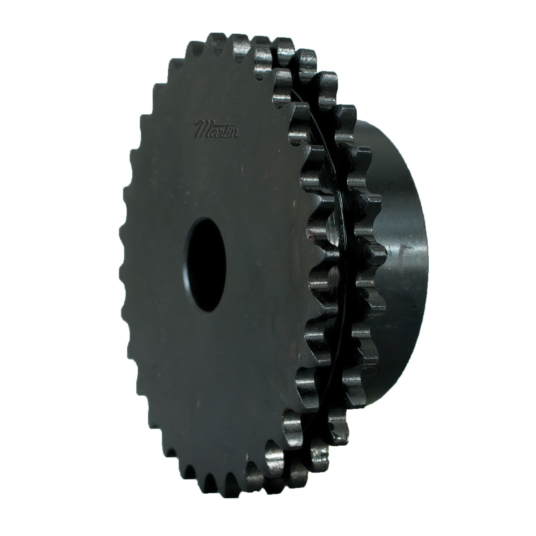 Martin D06B30 Type B Double Strand Solid Stock Bore Roller Chain Sprocket, 12 to 54 mm Dia Bore, 96.68 mm OD, #06B-2 Chain, 30 Teeth, 9.525 mm Pitch, High Carbon Steel