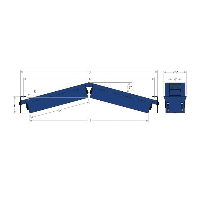 Martin D5-15IV-60-09 Inverted V-Return Idler, D CEMA Rating, 5 in Dia Roll, 15 deg Trough Angle, 60 in W Belt, Steel