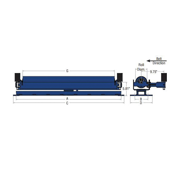 Martin D5-FSA-24-09 Medium/Heavy Duty Flat Carrier Self-Aligning Idler, D CEMA Rating, 5 in Dia Roll, 24 in W Belt, Steel
