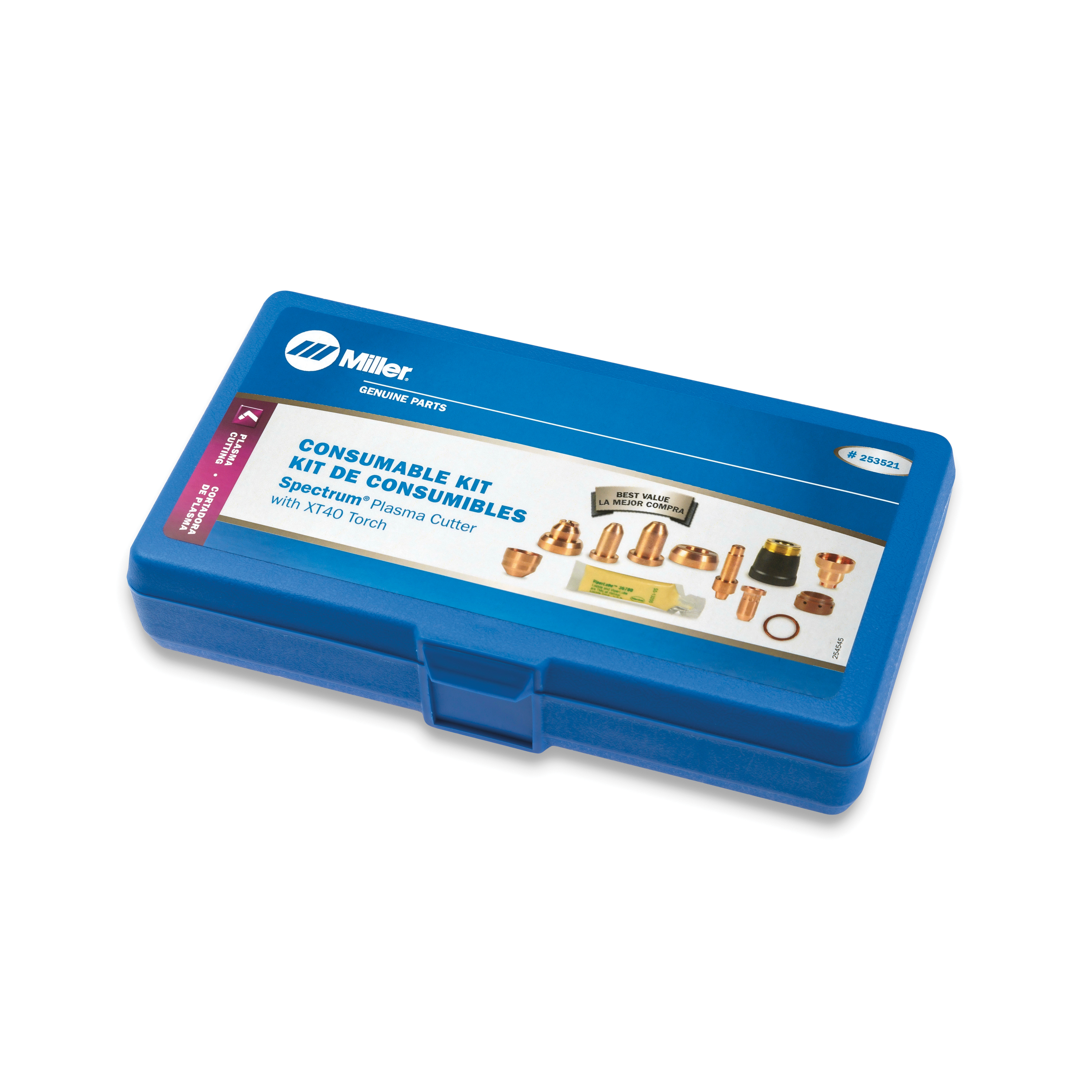 Miller® 253521 Consumable Kit, For Use With Spectrum® 625 X-TREME™ Plasma Cutter With XT40 Ultra Quick Connect Plasma Torch, Hobart® AirForce™ 40i Plasma Cutter With XT40R Plasma Torch, Spectrum® 375/375 X-TREME™ Plasma Cutter With XT30/XT30C Plasma Torch