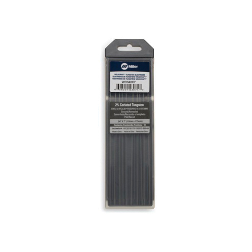 Miller® WC040X7 Tungsten Electrode, 0.04 in Dia x 7 in L, Carded Container