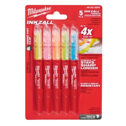 Milwaukee® 48-22-3206 Jobsite Highlighter Set, Blue/Green/Orange/Pink/Yellow Ink, Chisel Tip