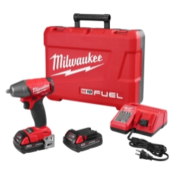 Milwaukee® M18™ FUEL™ 2754-22CT Brushless Compact Impact Wrench Kit, 3/8 in Straight Drive, 0 to 3200 bpm, 220 ft-lb Torque, 18 VDC, 5.9 in OAL