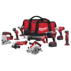 Milwaukee® M18™ 2696-29 Cordless Combination Kit, Tools: Angle Grinder/Circular Saw/Hammer Drill/Impact Driver/Impact Wrench/Jig Saw/Reciprocating Saw/Right Angle Drill, 18 VDC, 3 Ah Lithium-Ion, Keyless Blade