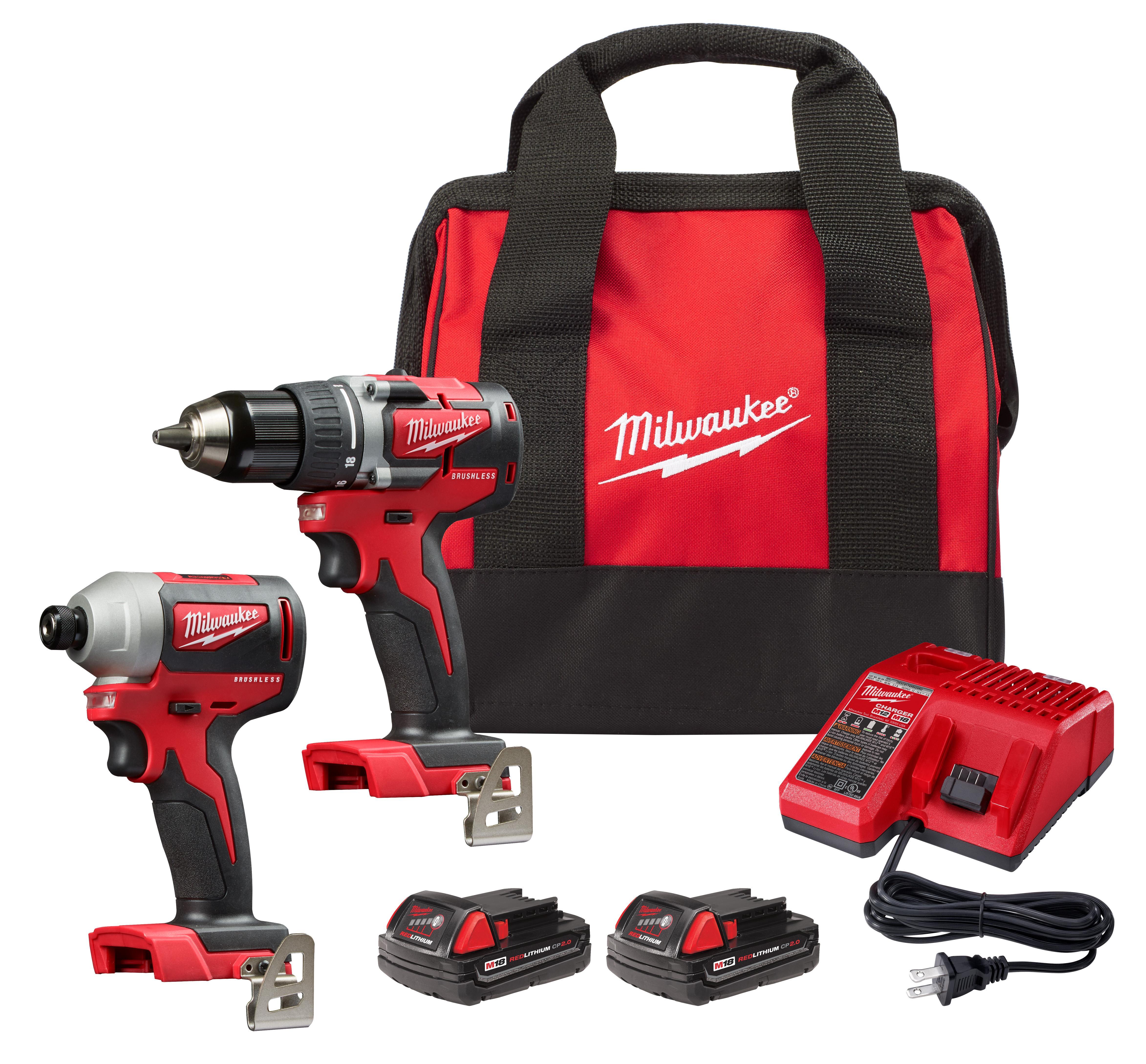 Milwaukee® M18™ 2892-22CT 2-Tool Brushless Compact Cordless Combination Kit, Tools: Drill Driver, Impact Driver, 18 VDC, 2 Ah Lithium-Ion Li-Ion Battery, 1800/3400 rpm, 1/2 in Chuck