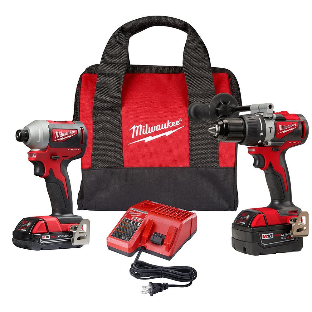 Milwaukee® M18™ 2893-22CX 2-Tool Brushless Compact Cordless Combination Kit, Tools: Hammer Drill/3-Speed Impact Driver, 18 VDC, 4 Ah Lithium-Ion Li-Ion Battery, 2000/3400 rpm, 1/2 in Chuck