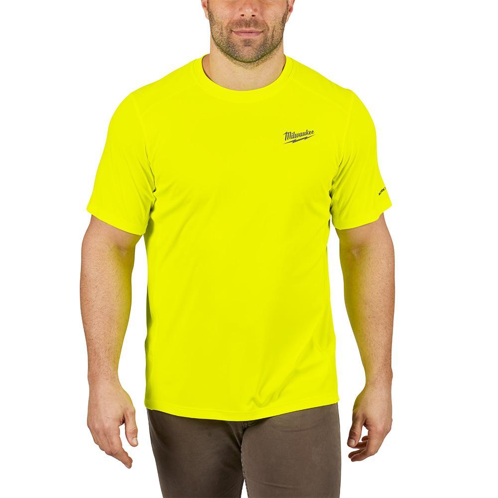 Milwaukee® WorkSkin™ 414HV-3X Lightweight Round Neck Short Sleeve Performance T-Shirt, Men's, 3XL, Hi-Viz Yellow, Polyester