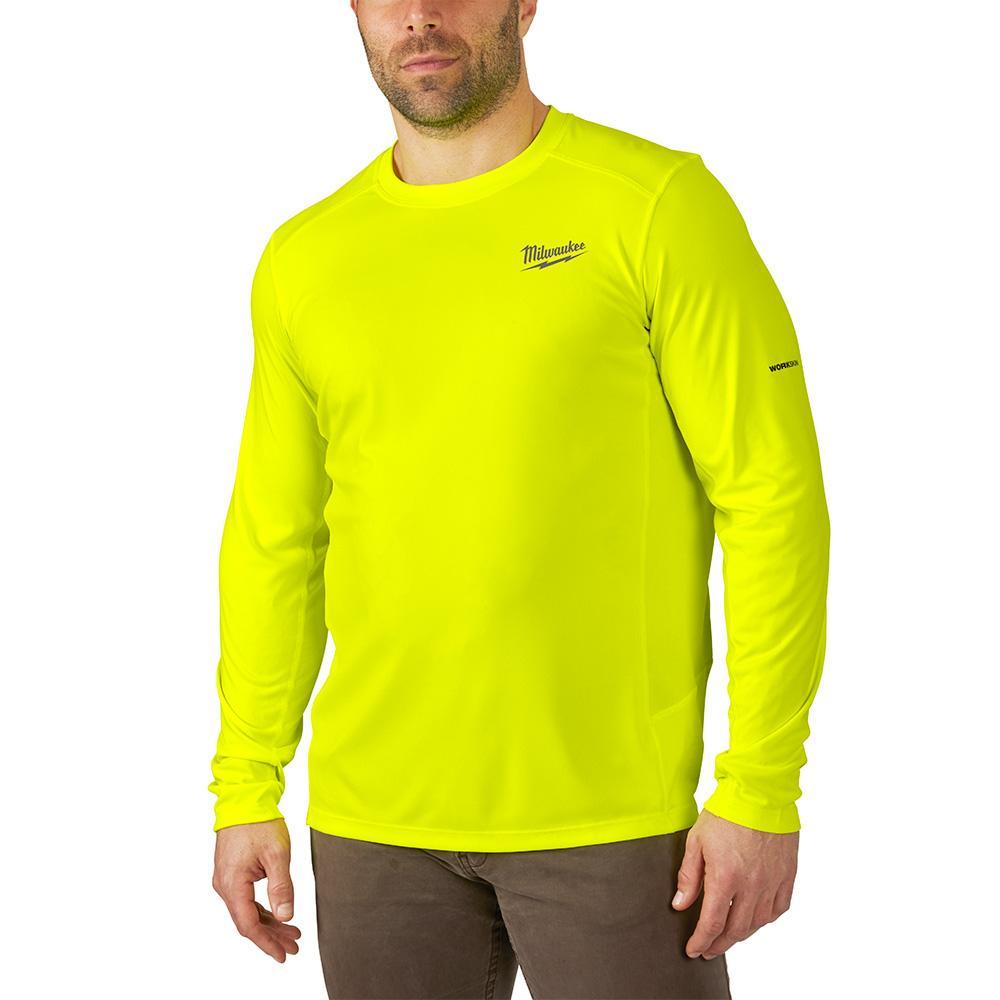 Milwaukee® WorkSkin™ 415HV-M Lightweight Long Sleeve Round Neck Performance T-Shirt, Men's, M, Hi-Viz Yellow, Polyester