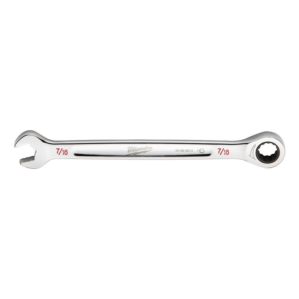 Milwaukee® 45-96-9214 Ratcheting Standard Length Combination Wrench, 7/16 in Wrench, 12 Points, 6-3/4 in OAL, Steel