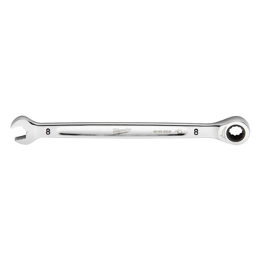 Milwaukee® 45-96-9308 Ratcheting Standard Length Combination Wrench, 8 mm Wrench, 12 Points, 146.05 mm OAL, Steel