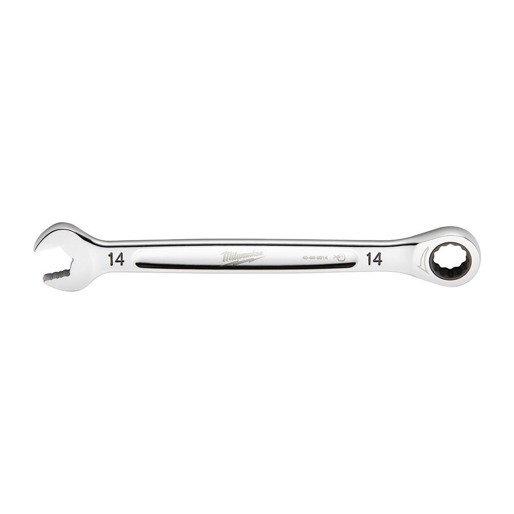 Milwaukee® 45-96-9314 Ratcheting Standard Length Combination Wrench, 14 mm Wrench, 12 Points, 198.12 mm OAL, Steel