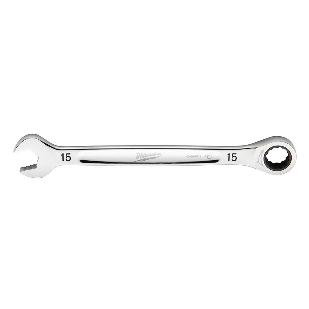 Milwaukee® 45-96-9315 Ratcheting Standard Length Combination Wrench, 15 mm Wrench, 12 Points, 207.518 mm OAL, Steel