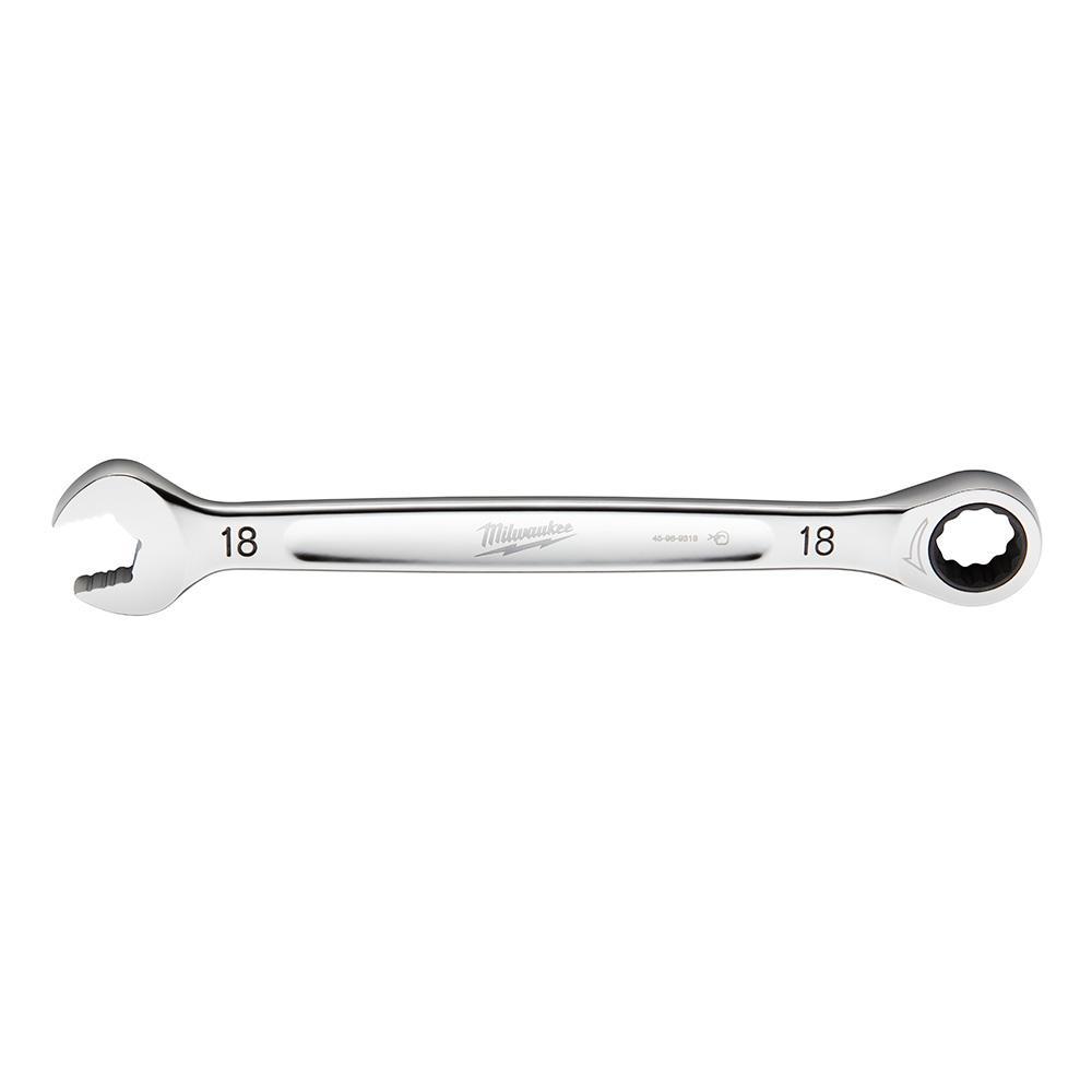 Milwaukee® 45-96-9318 Ratcheting Standard Length Combination Wrench, 18 mm Wrench, 12 Points, 242.57 mm OAL, Steel