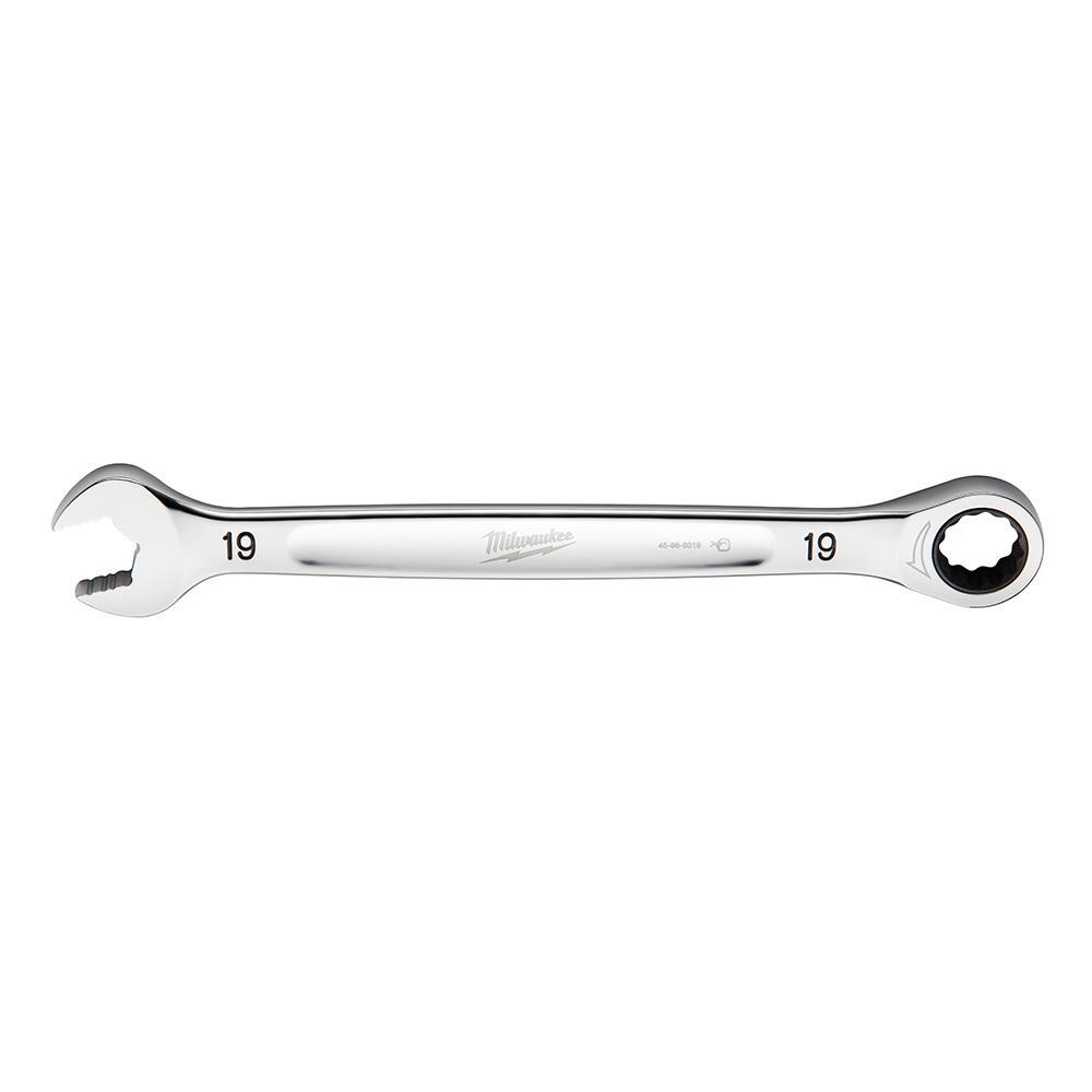 Milwaukee® 45-96-9319 Ratcheting Standard Length Combination Wrench, 19 mm Wrench, 12 Points, 257.556 mm OAL, Steel
