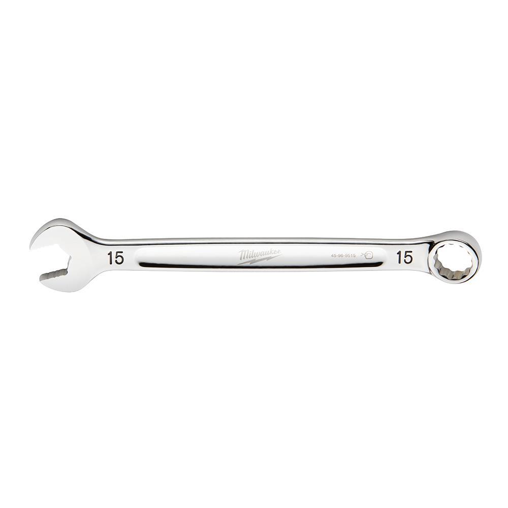 Milwaukee® 45-96-9515 Standard Length Combination Wrench, 15 mm Wrench, 12 Points, 15 deg Offset, 199.898 mm OAL, Steel