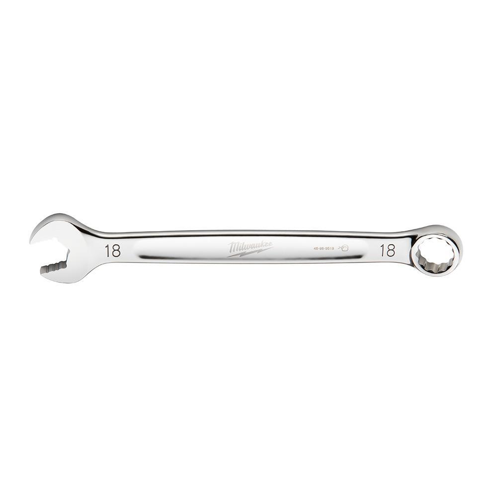 Milwaukee® 45-96-9518 Standard Length Combination Wrench, 18 mm Wrench, 12 Points, 15 deg Offset, 234.95 mm OAL, Steel