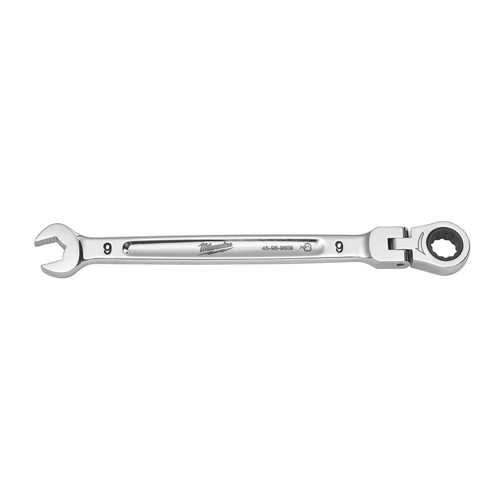 Milwaukee® 45-96-9609 Flex Head Ratcheting Non-Lockable Combination Wrench, 9 mm Wrench, 12 Points, 0 deg Offset, 155.96 mm OAL, Chrome Vanadium Steel