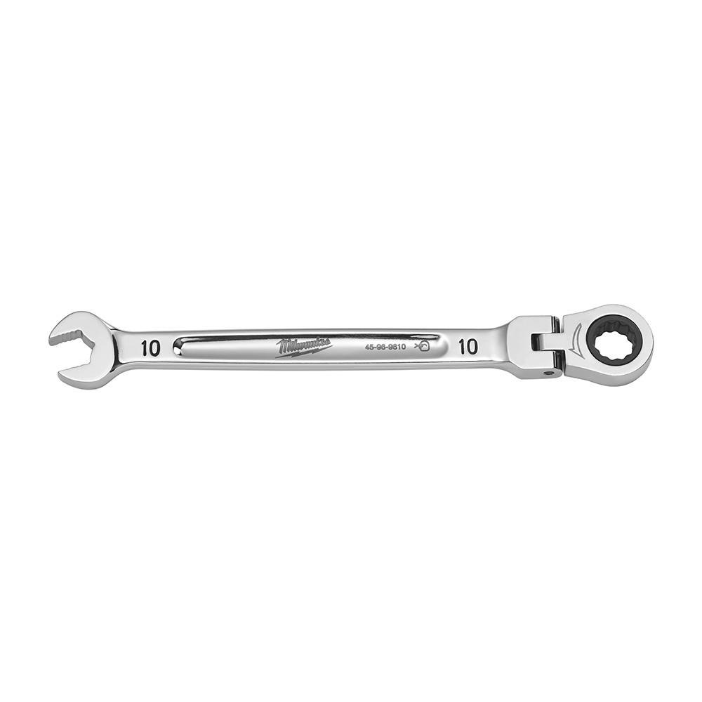 Milwaukee® 45-96-9610 Flex Head Ratcheting Non-Lockable Combination Wrench, 10 mm Wrench, 12 Points, 0 deg Offset, 165.1 mm OAL, Chrome Vanadium Steel