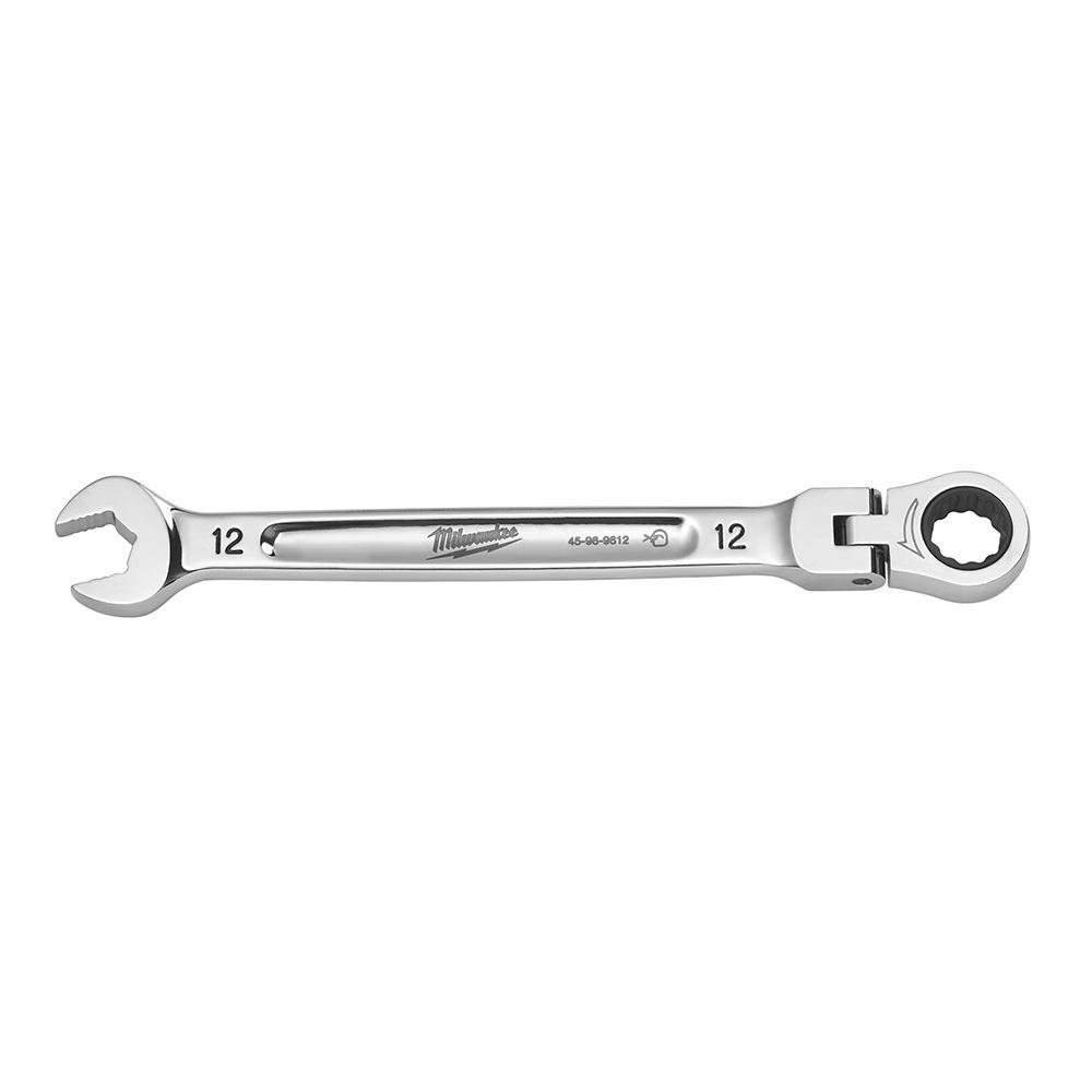 Milwaukee® 45-96-9612 Flex Head Ratcheting Non-Lockable Combination Wrench, 12 mm Wrench, 12 Points, 0 deg Offset, 178.56 mm OAL, Chrome Vanadium Steel