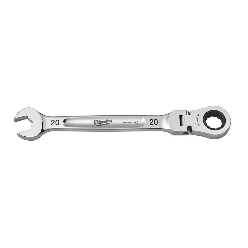 Milwaukee® 45-96-9620 Flex Head Ratcheting Non-Lockable Combination Wrench, 20 mm Wrench, 12 Points, 0 deg Offset, 272.03 mm OAL, Chrome Vanadium Steel
