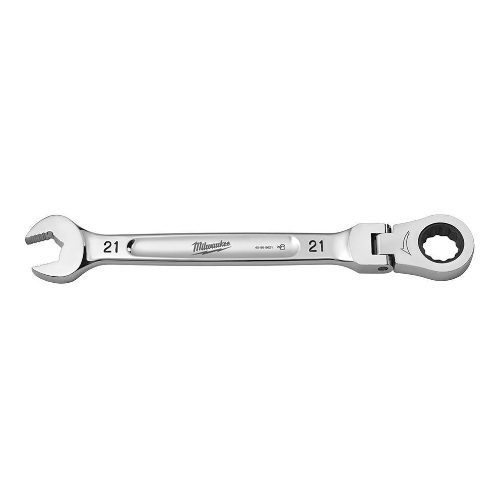 Milwaukee® 45-96-9621 Flex Head Ratcheting Non-Lockable Combination Wrench, 21 mm Wrench, 12 Points, 0 deg Offset, 281.94 mm OAL, Chrome Vanadium Steel